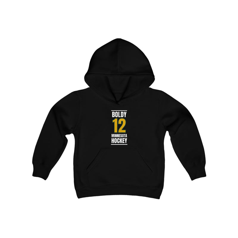 Boldy 12 Minnesota Hockey Gold Vertical Design Youth Hooded Sweatshirt