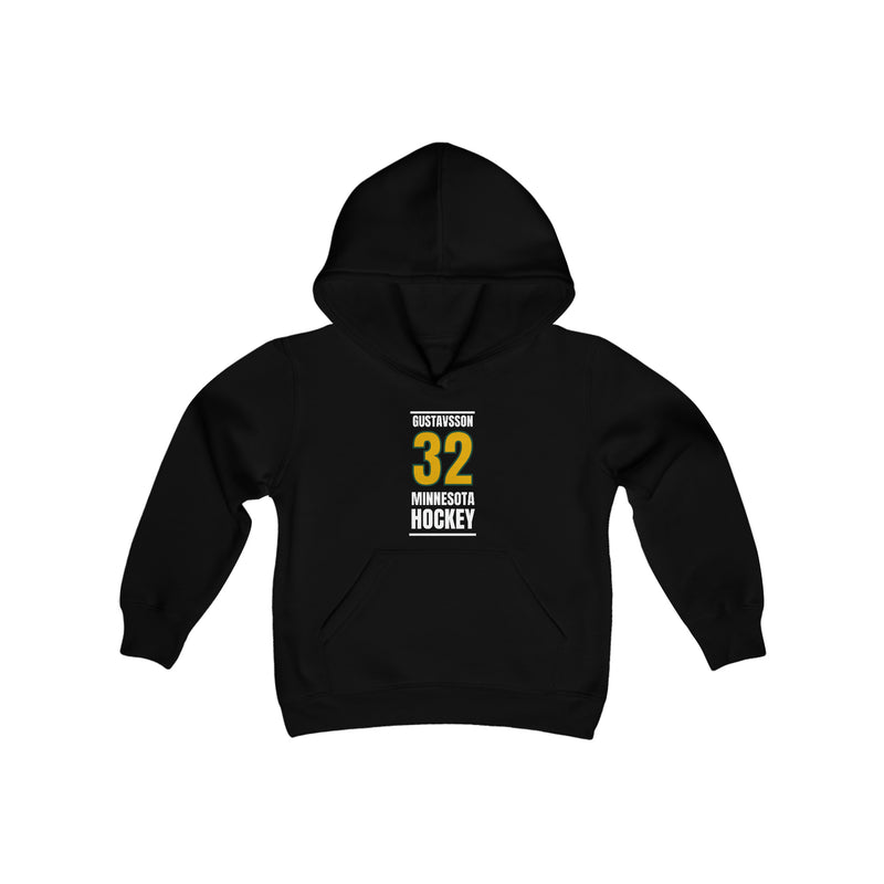 Gustavsson 32 Minnesota Hockey Gold Vertical Design Youth Hooded Sweatshirt