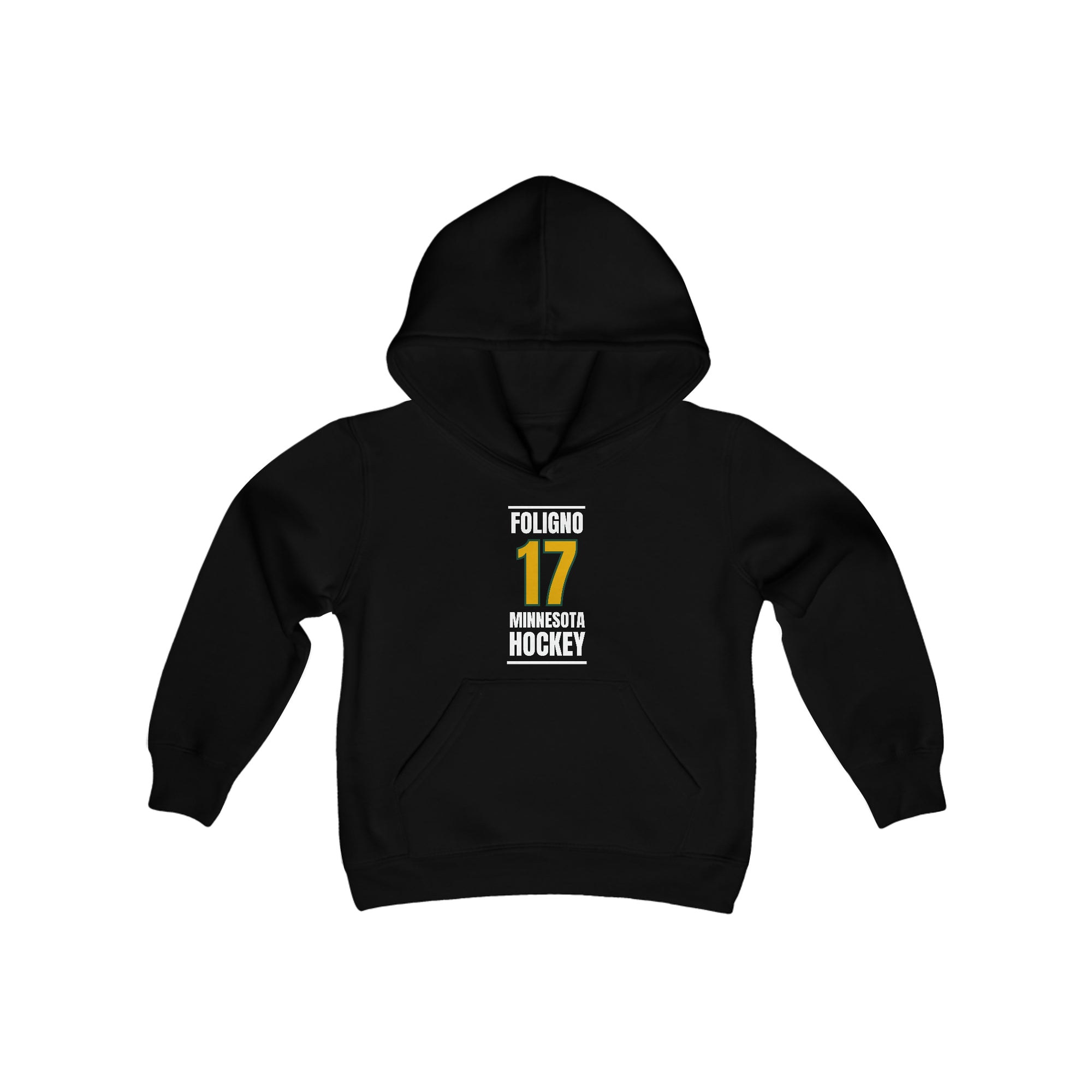 Foligno 17 Minnesota Hockey Gold Vertical Design Youth Hooded Sweatshirt