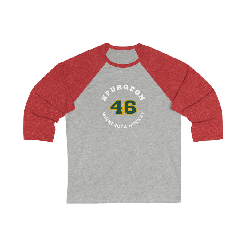 Spurgeon 46 Minnesota Hockey Number Arch Design Unisex Tri-Blend 3/4 Sleeve Raglan Baseball Shirt