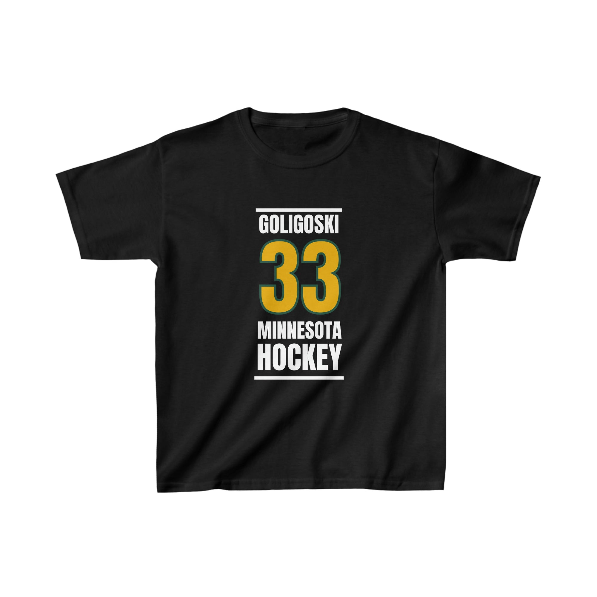 Goligoski 33 Minnesota Hockey Gold Vertical Design Kids Tee