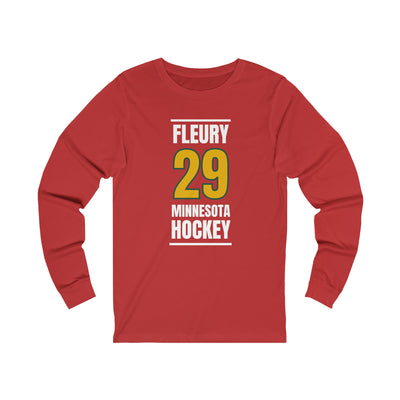Fleury 29 Minnesota Hockey Gold Vertical Design Unisex Jersey Long Sleeve Shirt