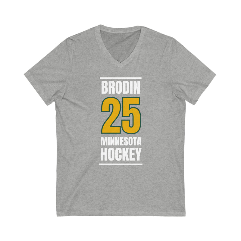 Brodin 25 Minnesota Hockey Gold Vertical Design Unisex V-Neck Tee