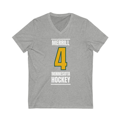 Merrill 4 Minnesota Hockey Gold Vertical Design Unisex V-Neck Tee