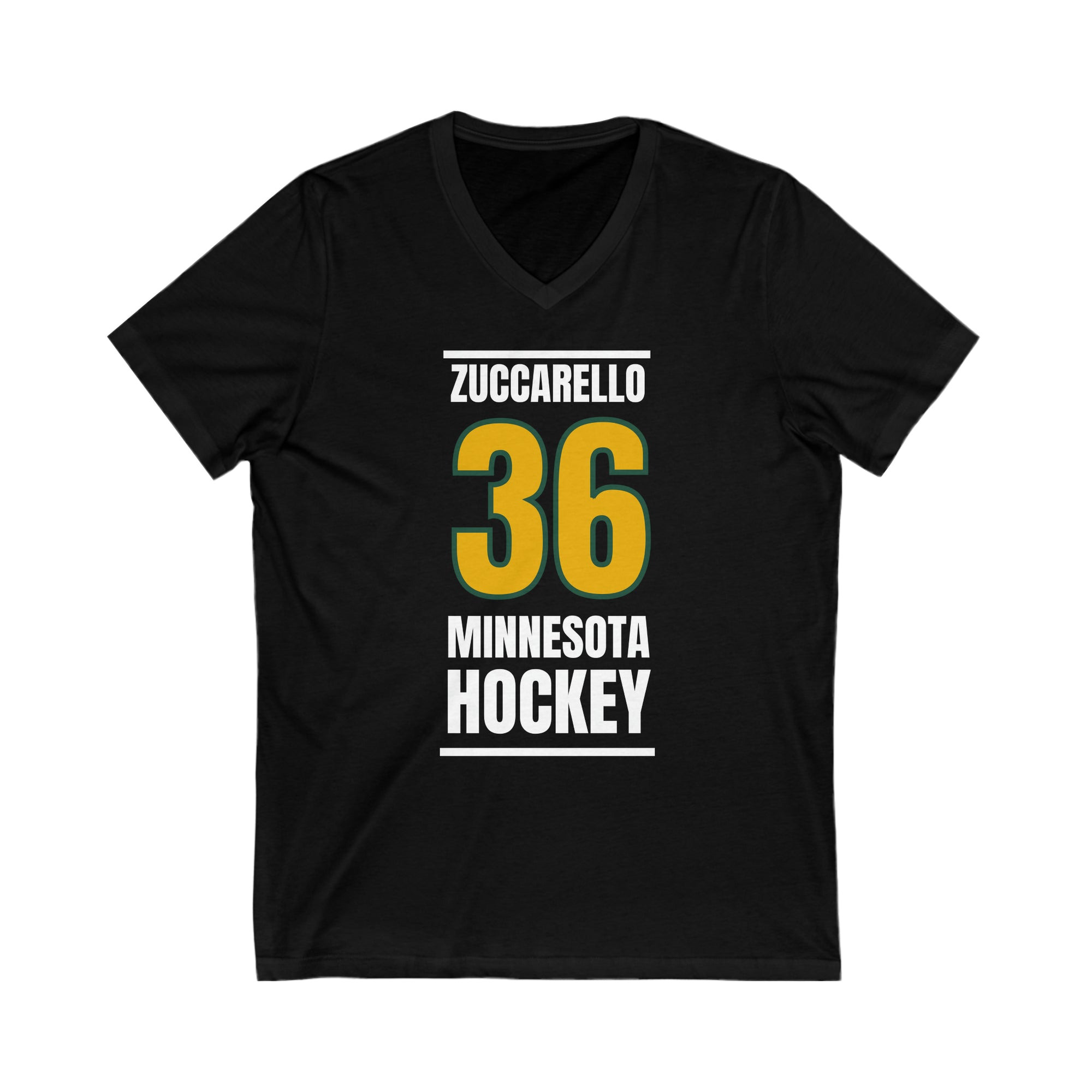 Zuccarello 36 Minnesota Hockey Gold Vertical Design Unisex V-Neck Tee