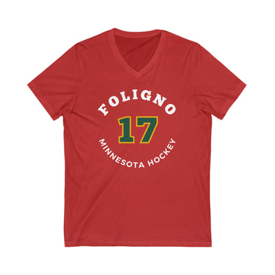 Foligno 17 Minnesota Hockey Number Arch Design Unisex V-Neck Tee