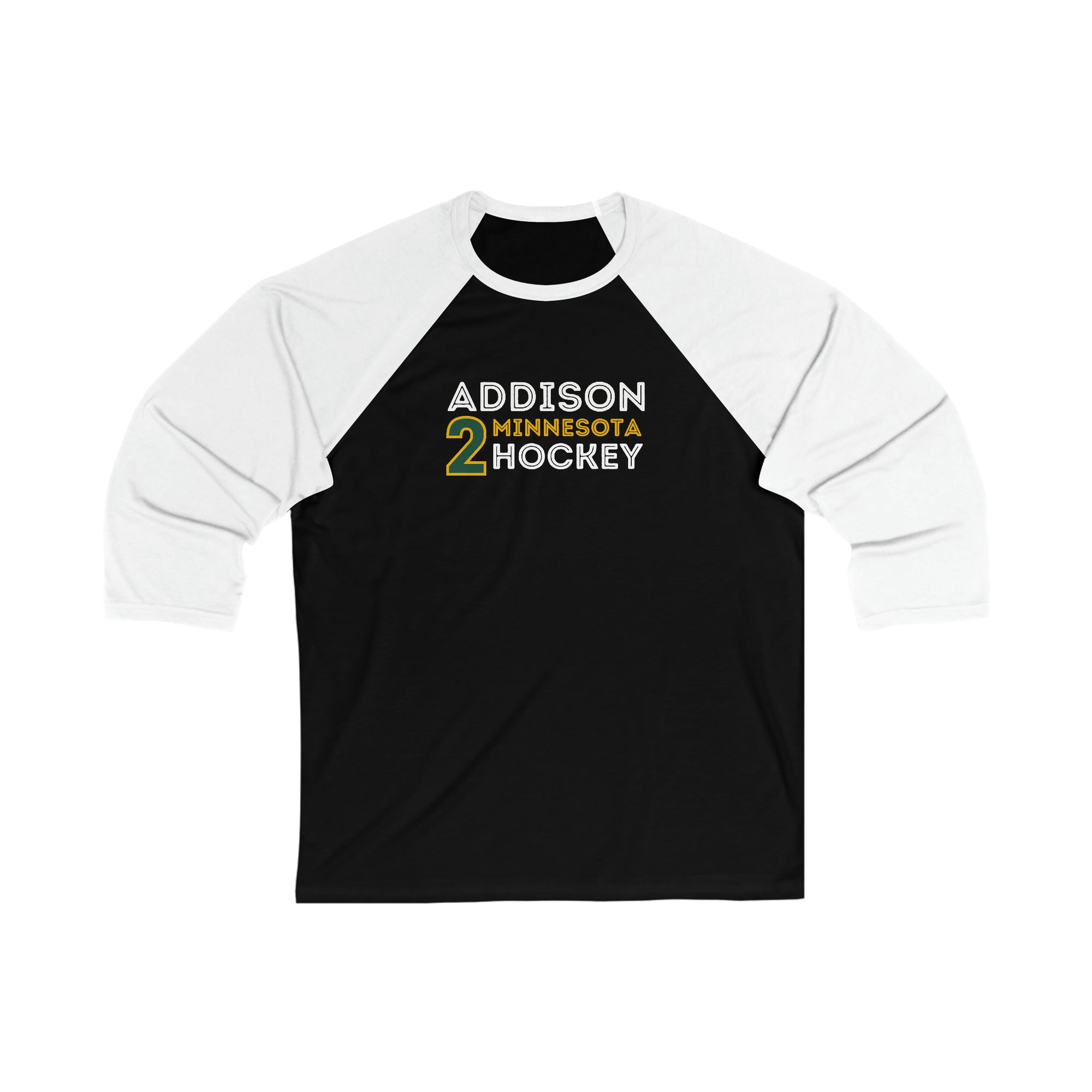 Addison 2 Minnesota Hockey Grafitti Wall Design Unisex Tri-Blend 3/4 Sleeve Raglan Baseball Shirt