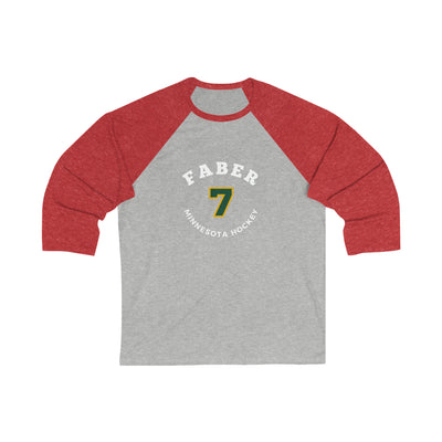 Faber 7 Minnesota Hockey Number Arch Design Unisex Tri-Blend 3/4 Sleeve Raglan Baseball Shirt
