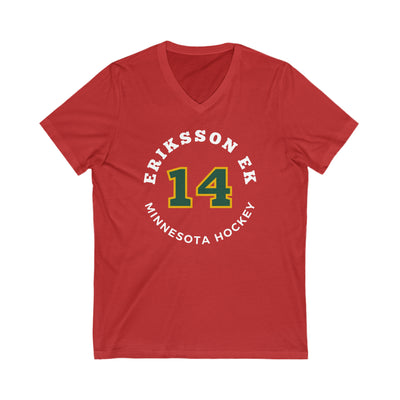 Eriksson Ek 14 Minnesota Hockey Number Arch Design Unisex V-Neck Tee