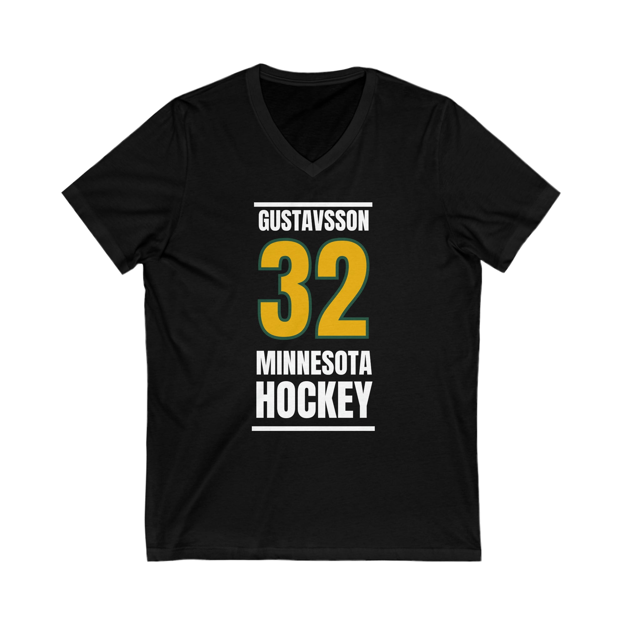 Gustavsson 32 Minnesota Hockey Gold Vertical Design Unisex V-Neck Tee
