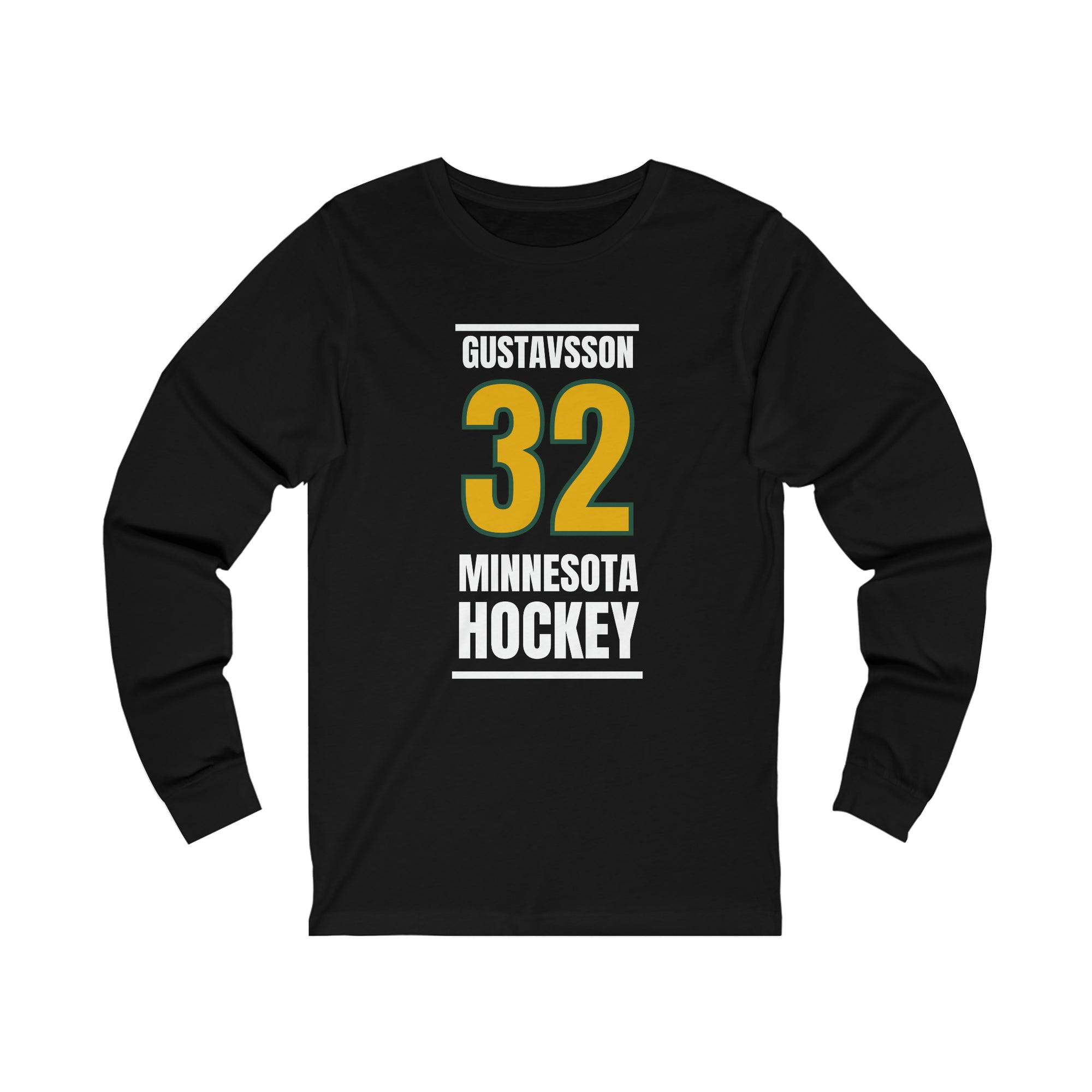 Gustavsson 32 Minnesota Hockey Gold Vertical Design Unisex Jersey Long Sleeve Shirt
