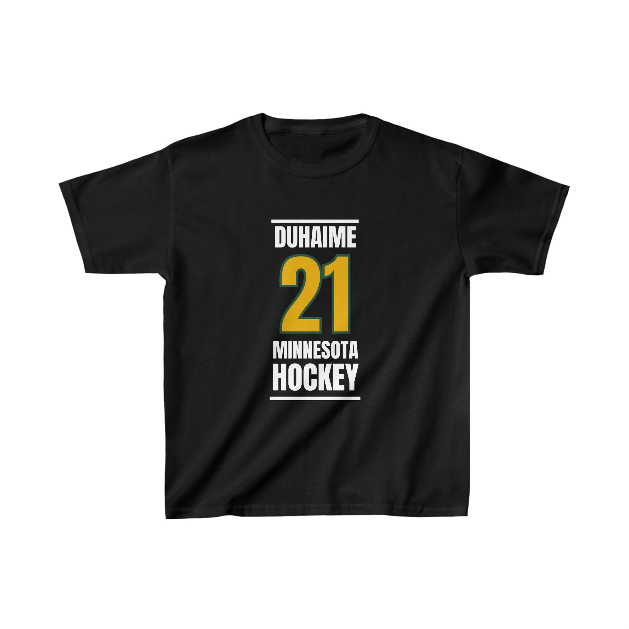 Duhaime 21 Minnesota Hockey Gold Vertical Design Kids Tee