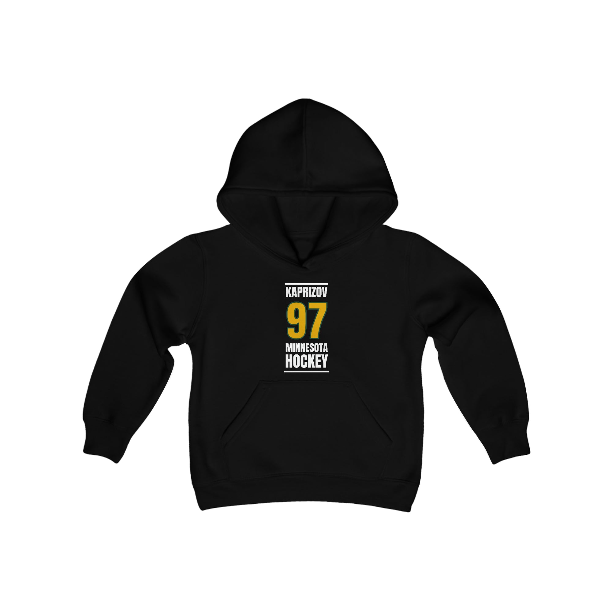 Kaprizov 97 Minnesota Hockey Gold Vertical Design Youth Hooded Sweatshirt