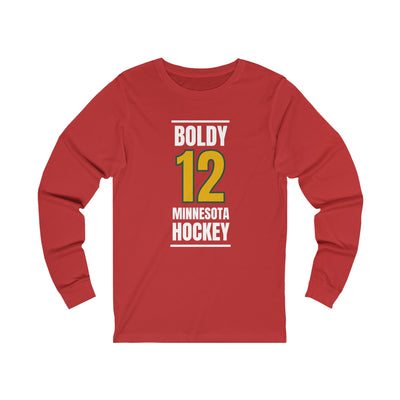 Boldy 12 Minnesota Hockey Gold Vertical Design Unisex Jersey Long Sleeve Shirt