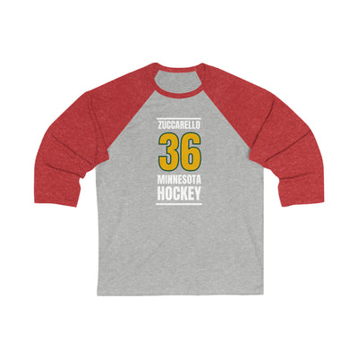 Zuccarello 36 Minnesota Hockey Gold Vertical Design Unisex Tri-Blend 3/4 Sleeve Raglan Baseball Shirt