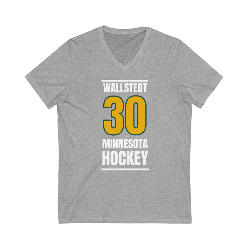 Wallstedt 30 Minnesota Hockey Gold Vertical Design Unisex V-Neck Tee