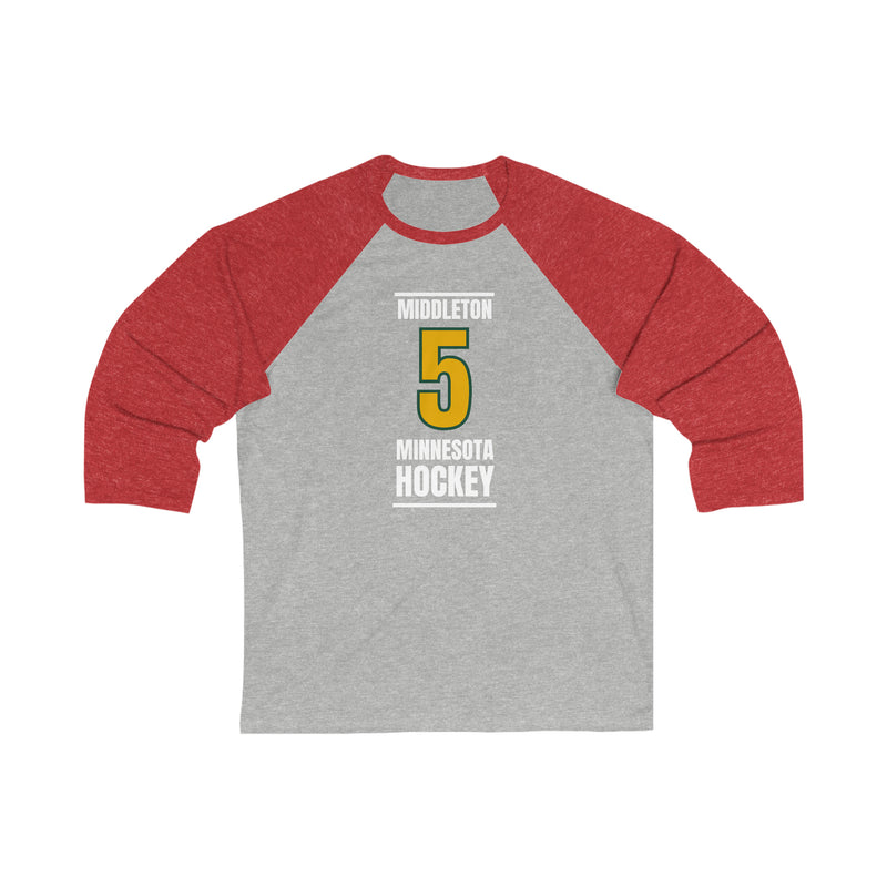 Middleton 5 Minnesota Hockey Gold Vertical Design Unisex Tri-Blend 3/4 Sleeve Raglan Baseball Shirt