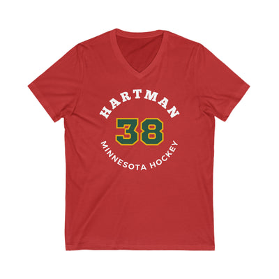 Hartman 38 Minnesota Hockey Number Arch Design Unisex V-Neck Tee
