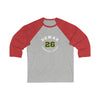 Dewar 26 Minnesota Hockey Number Arch Design Unisex Tri-Blend 3/4 Sleeve Raglan Baseball Shirt