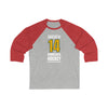 Eriksson Ek 14 Minnesota Hockey Gold Vertical Design Unisex Tri-Blend 3/4 Sleeve Raglan Baseball Shirt