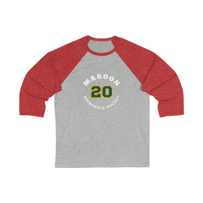 Maroon 20 Minnesota Hockey Number Arch Design Unisex Tri-Blend 3/4 Sleeve Raglan Baseball Shirt