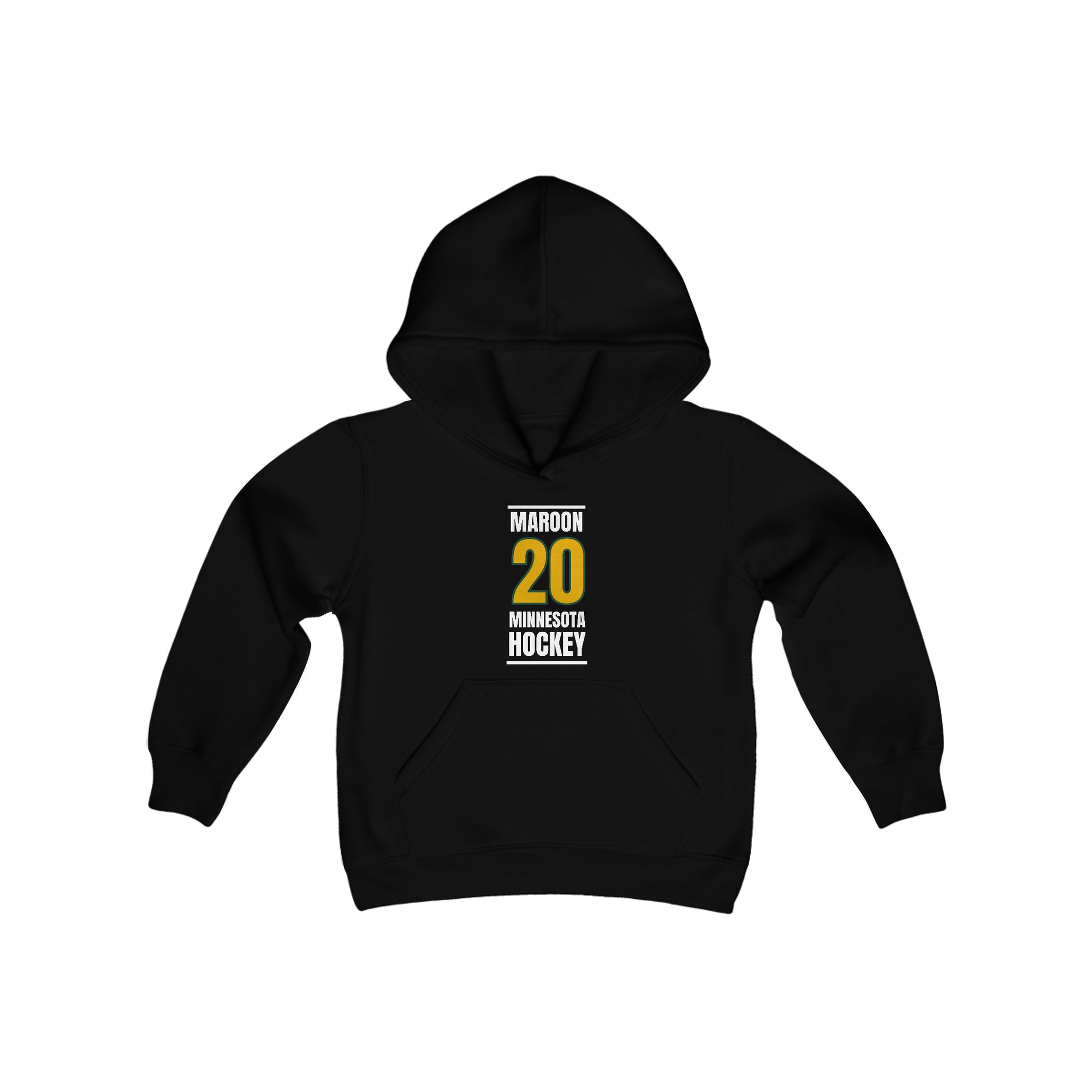 Maroon 20 Minnesota Hockey Gold Vertical Design Youth Hooded Sweatshirt