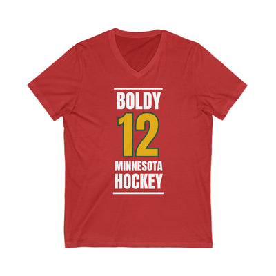 Boldy 12 Minnesota Hockey Gold Vertical Design Unisex V-Neck Tee