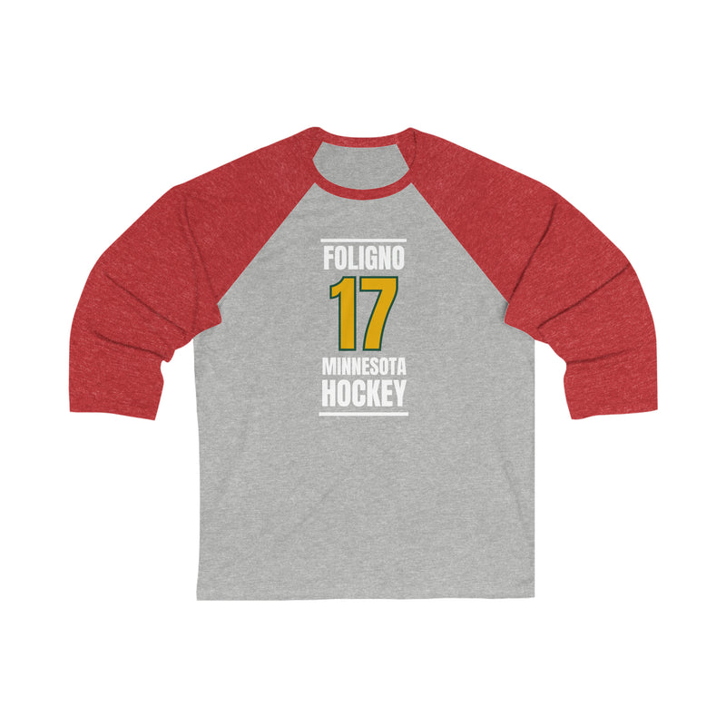 Foligno 17 Minnesota Hockey Gold Vertical Design Unisex Tri-Blend 3/4 Sleeve Raglan Baseball Shirt