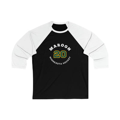 Maroon 20 Minnesota Hockey Number Arch Design Unisex Tri-Blend 3/4 Sleeve Raglan Baseball Shirt