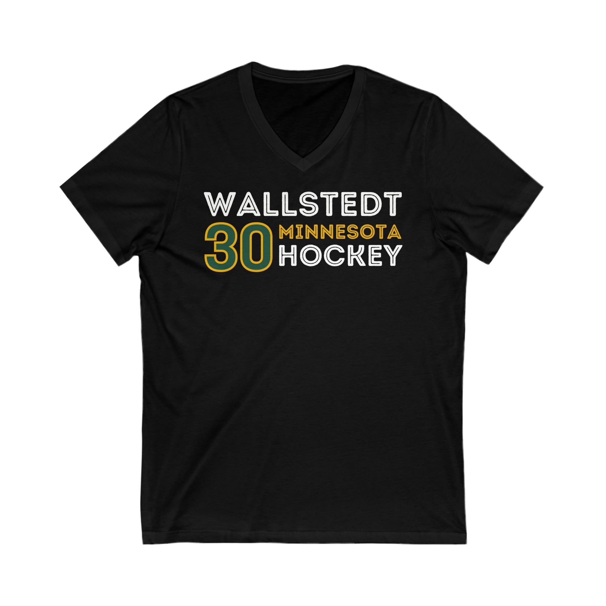 Wallstedt 30 Minnesota Hockey Grafitti Wall Design Unisex V-Neck Tee
