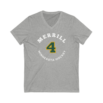 Merrill 4 Minnesota Hockey Number Arch Design Unisex V-Neck Tee