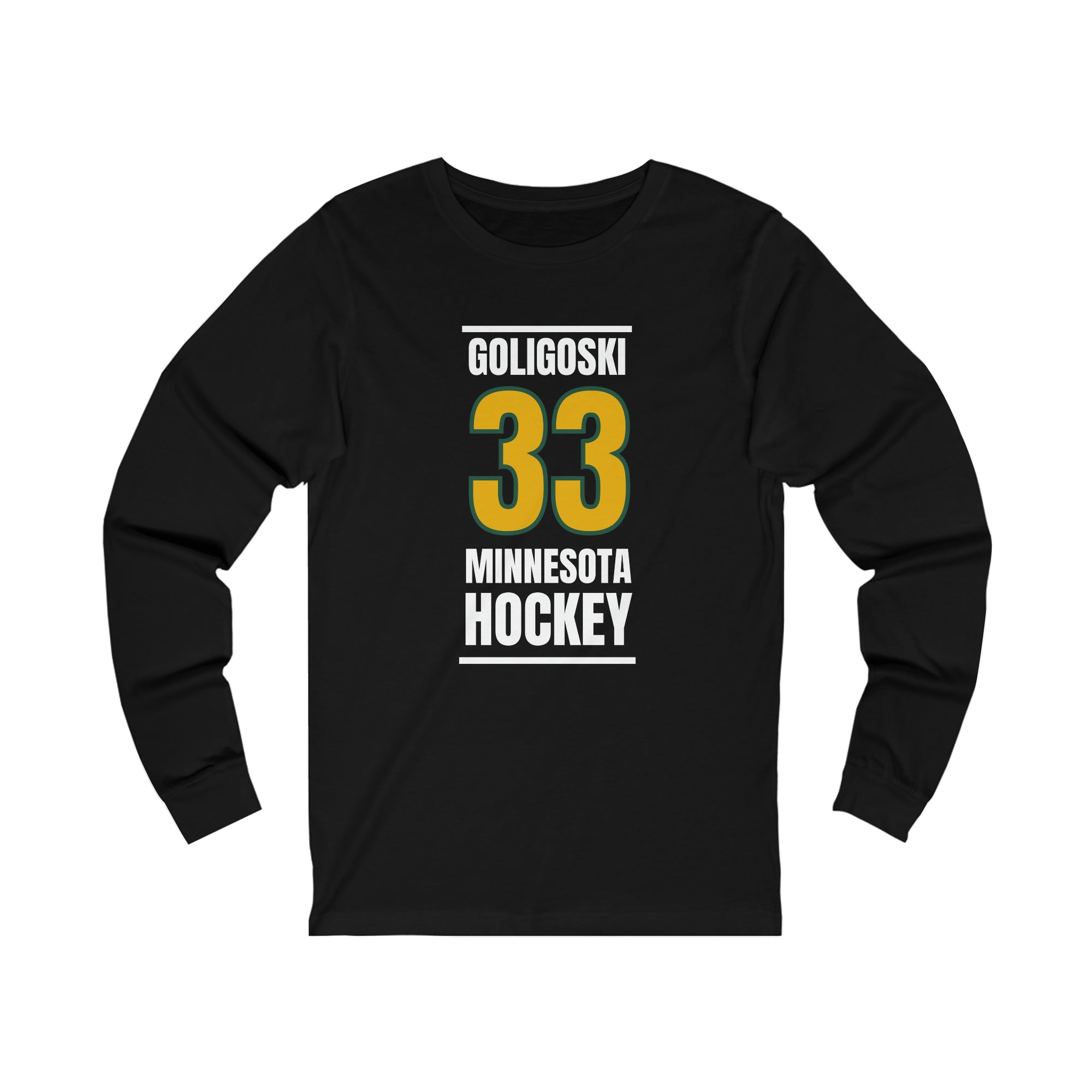 Goligoski 33 Minnesota Hockey Gold Vertical Design Unisex Jersey Long Sleeve Shirt