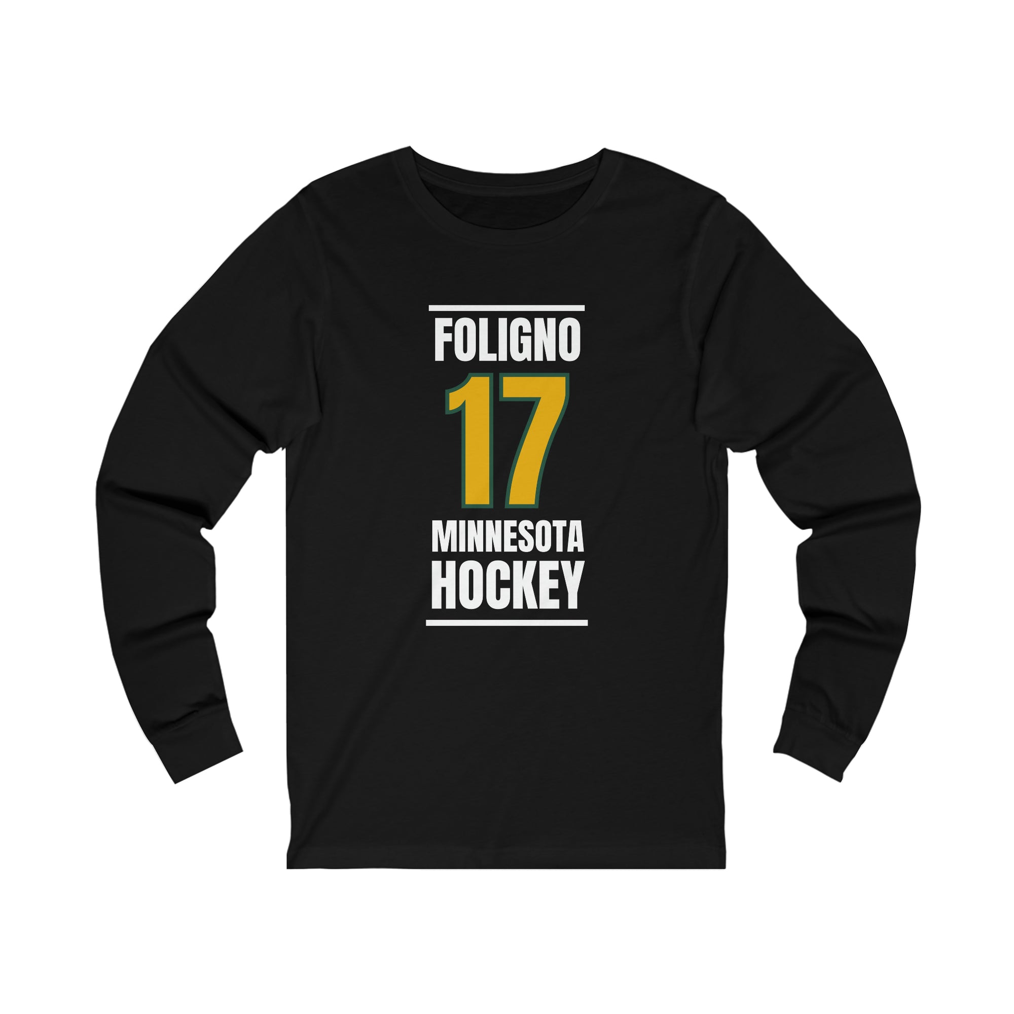 Foligno 17 Minnesota Hockey Gold Vertical Design Unisex Jersey Long Sleeve Shirt