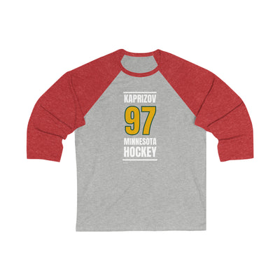 Kaprizov 97 Minnesota Hockey Gold Vertical Design Unisex Tri-Blend 3/4 Sleeve Raglan Baseball Shirt
