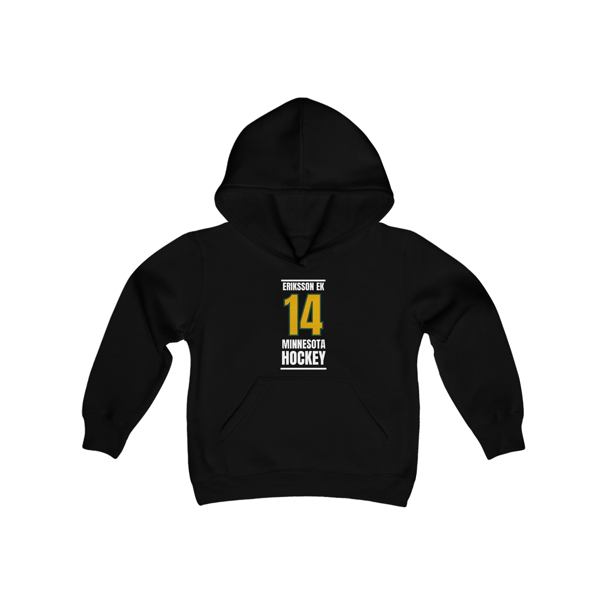 Eriksson Ek 14 Minnesota Hockey Gold Vertical Design Youth Hooded Sweatshirt