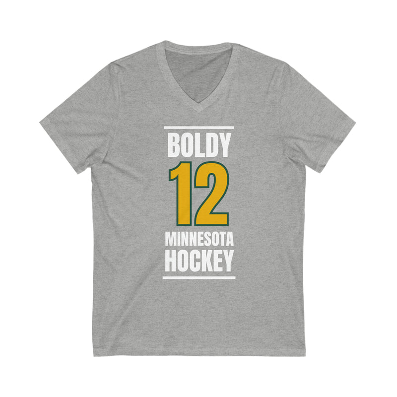 Boldy 12 Minnesota Hockey Gold Vertical Design Unisex V-Neck Tee