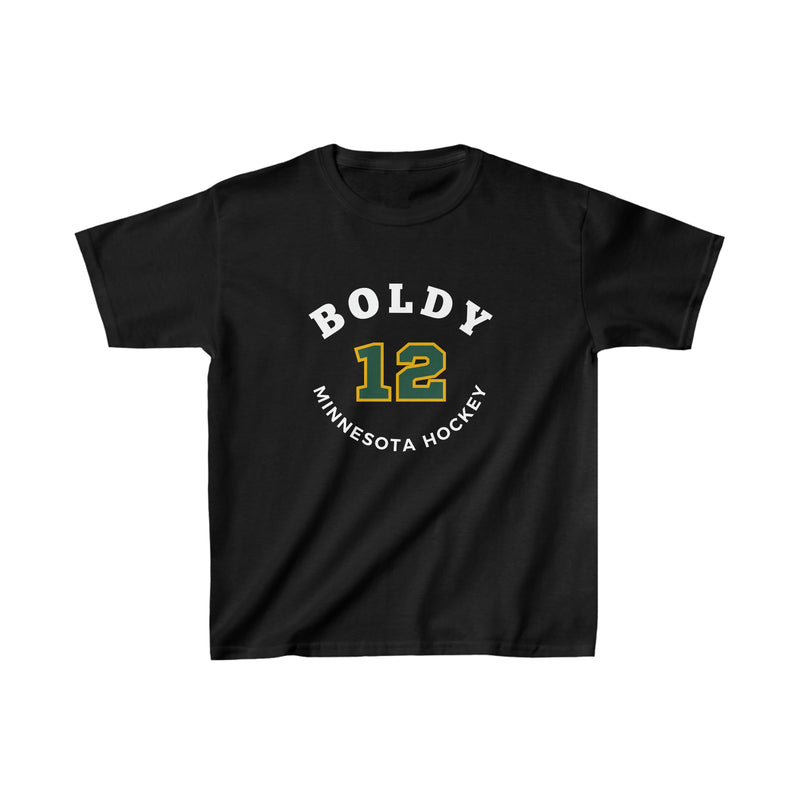 Boldy 12 Minnesota Hockey Number Arch Design Kids Tee