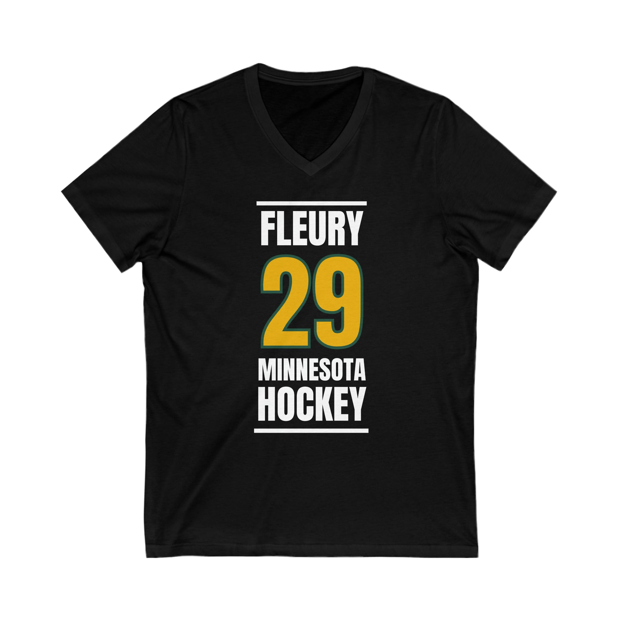 Fleury 29 Minnesota Hockey Gold Vertical Design Unisex V-Neck Tee