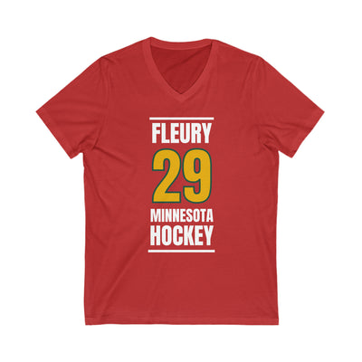 Fleury 29 Minnesota Hockey Gold Vertical Design Unisex V-Neck Tee