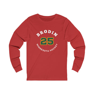Brodin 25 Minnesota Hockey Number Arch Design Unisex Jersey Long Sleeve Shirt