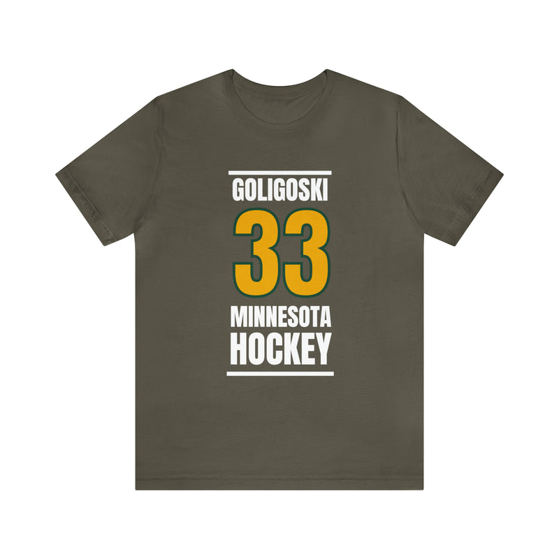 Goligoski 33 Minnesota Hockey Gold Vertical Design Unisex T-Shirt