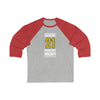 Duhaime 21 Minnesota Hockey Gold Vertical Design Unisex Tri-Blend 3/4 Sleeve Raglan Baseball Shirt