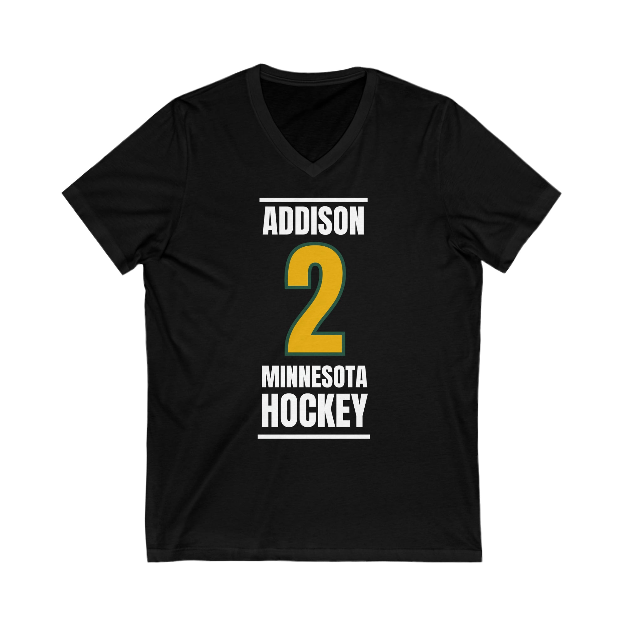 Addison 2 Minnesota Hockey Gold Vertical Design Unisex V-Neck Tee