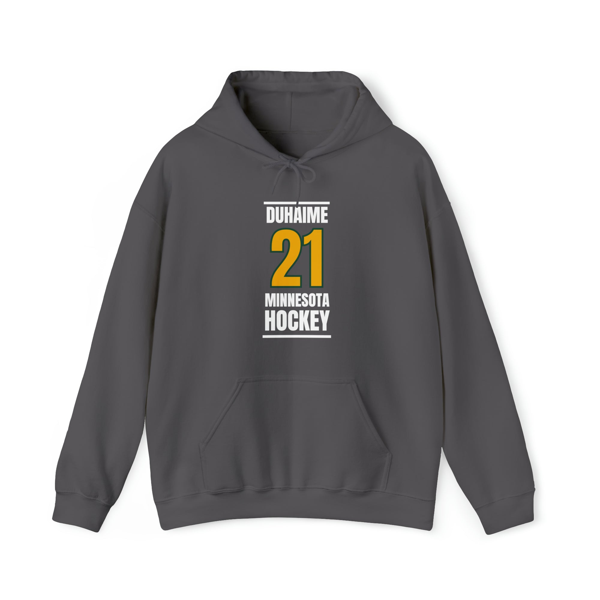 Duhaime 21 Minnesota Hockey Gold Vertical Design Unisex Hooded Sweatshirt