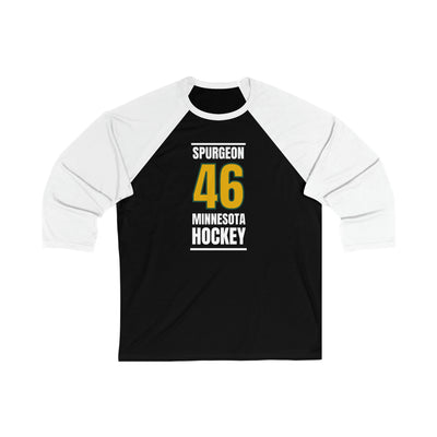 Spurgeon 46 Minnesota Hockey Gold Vertical Design Unisex Tri-Blend 3/4 Sleeve Raglan Baseball Shirt