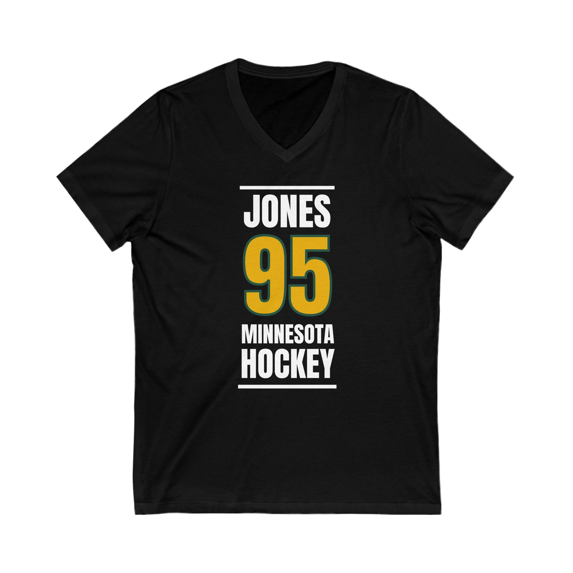 Jones 95 Minnesota Hockey Gold Vertical Design Unisex V-Neck Tee