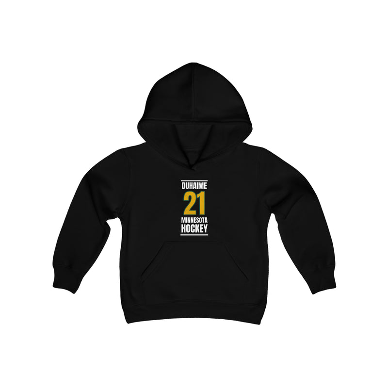 Duhaime 21 Minnesota Hockey Gold Vertical Design Youth Hooded Sweatshirt