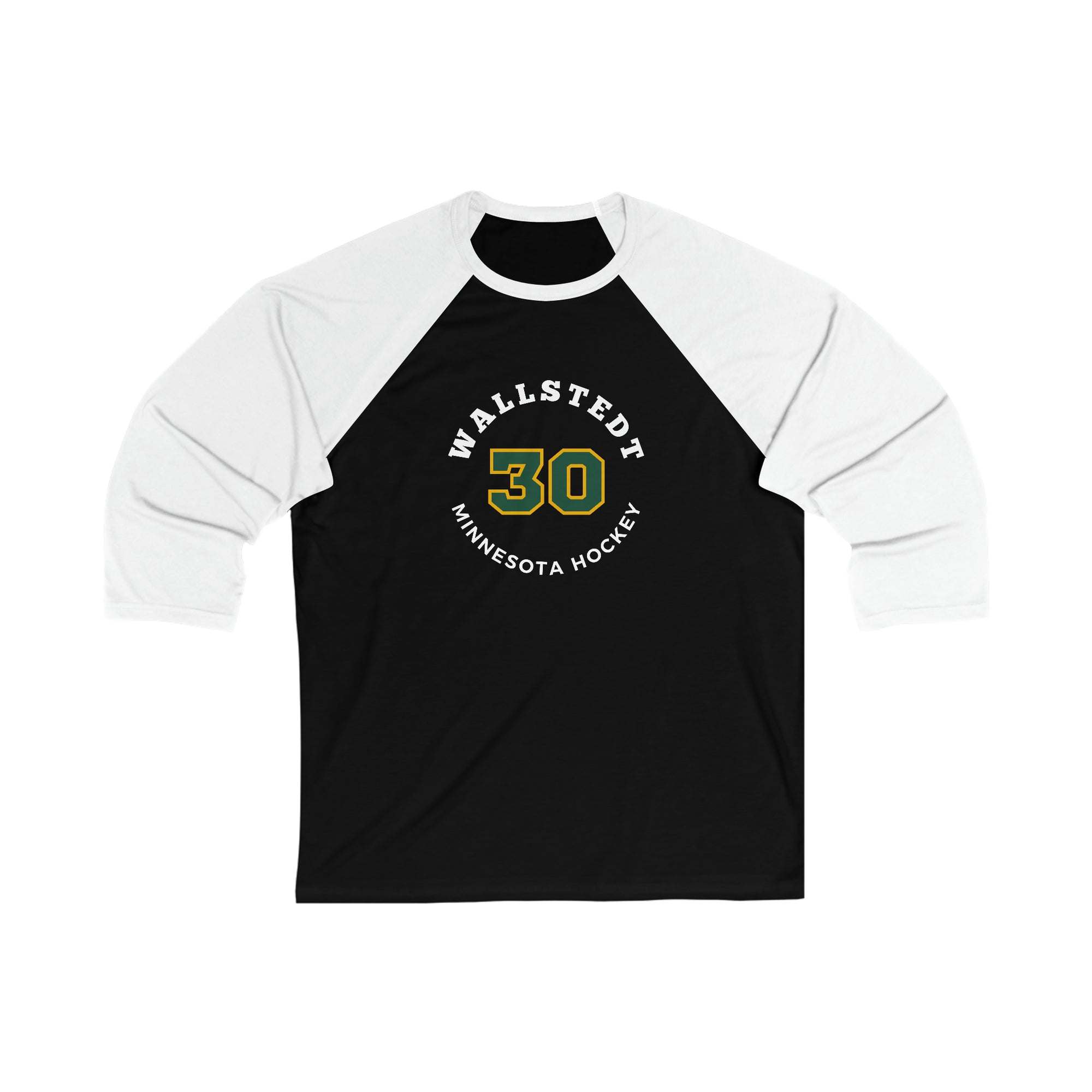 Wallstedt 30 Minnesota Hockey Number Arch Design Unisex Tri-Blend 3/4 Sleeve Raglan Baseball Shirt