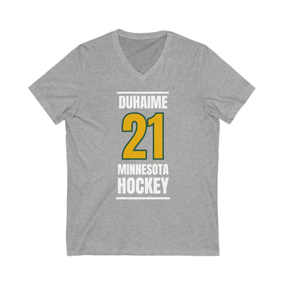 Duhaime 21 Minnesota Hockey Gold Vertical Design Unisex V-Neck Tee