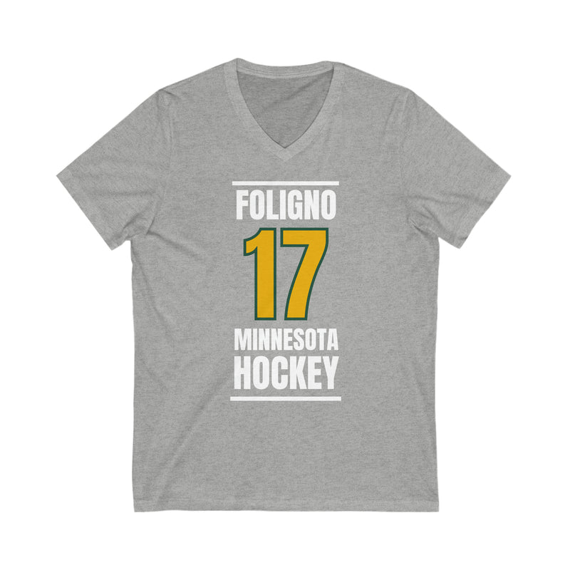 Foligno 17 Minnesota Hockey Gold Vertical Design Unisex V-Neck Tee